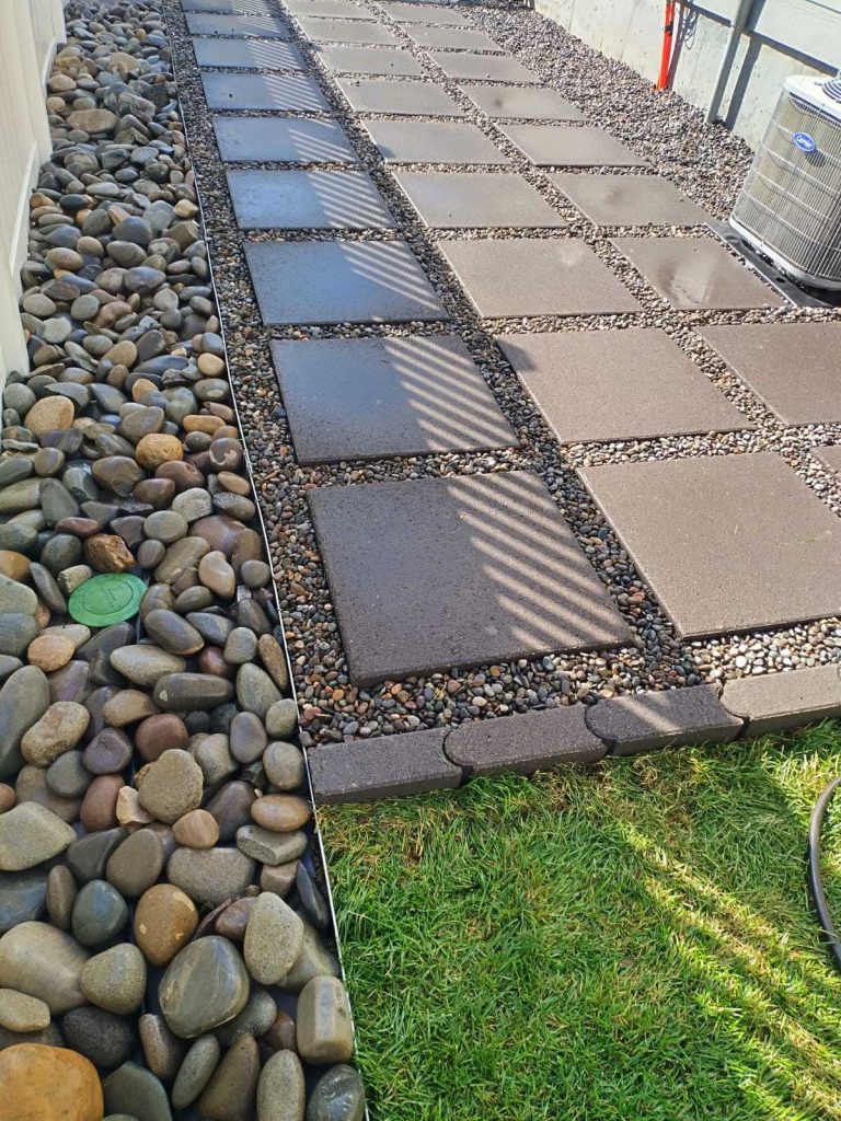 newly laid walkway in backyard