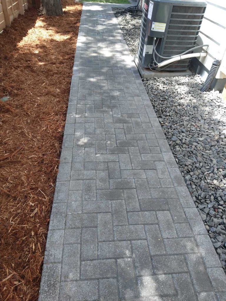 newly laid walkway in backyard